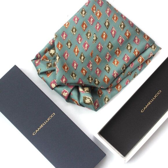 New Dusty Green Nautical Motive Men's Cravat Ascot Gift‎ Box A067 - Picture 6 of 10